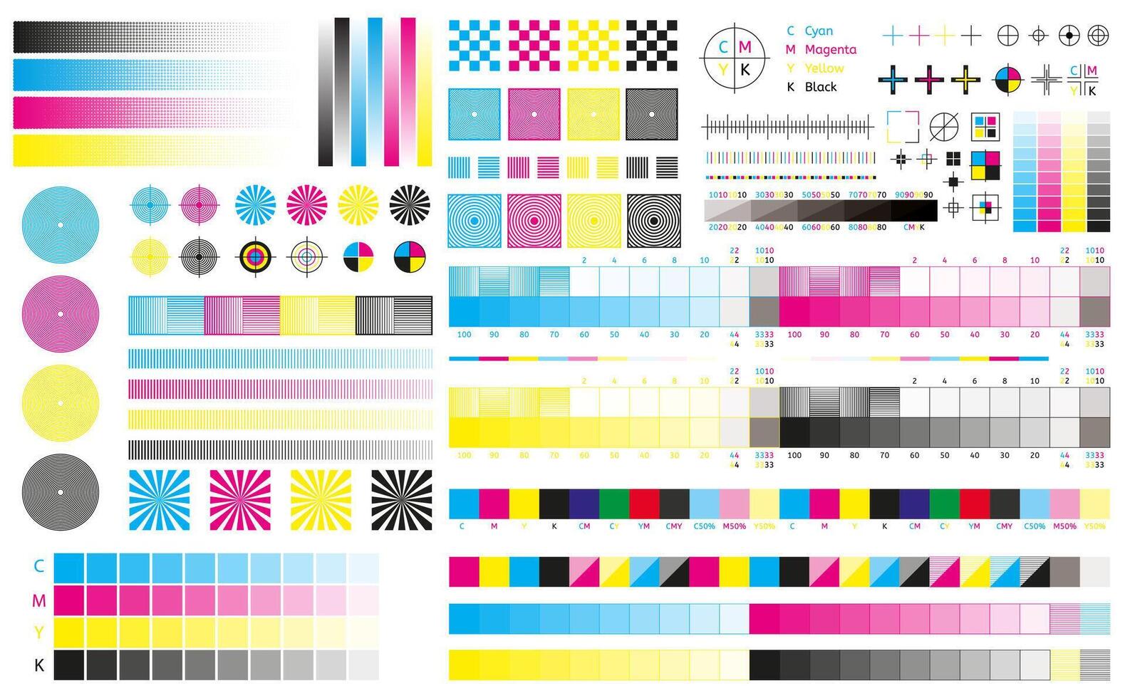 a full set of printers marks displayed, such as colour bars, trim marks, crop marks and bleed.